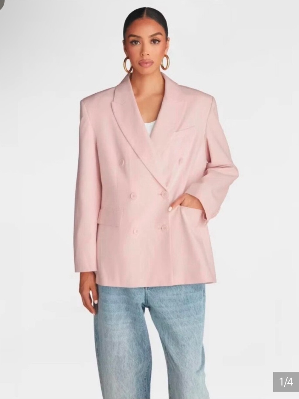 Oversized Double-Breasted Blazer Jacket in Pale Pink